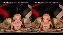 Skinny tattooed blonde gets off with her toys in VR