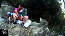 Eating the fat girl's pussy in the bush