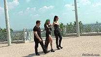 Alt slave Lola d. in public by mistress Fetish Liza and master John Strong then in a bar banged by strap on and real dick for the crowd