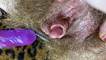 Testing my new vibrator in closeup huge clitoris orgasm