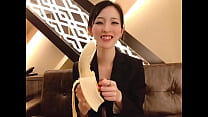 Japanese woman YouTuber's sweet blowjob onto a banana with a condom and talk session