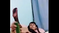 Slutty Asian webcam close-up on double penetration with big green cucumbers