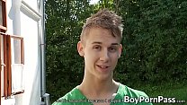 Handsome young gay breeding outdoors