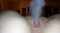 Slut smokes from loose pussy