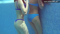 Lina Mercury and Mia Ferrari swimming naked in the pool