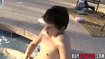 Hot young man jerks it at the pool