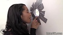Cali Sweets giving an incredible glory hole blowjob to a massive white cock!