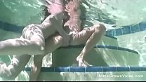 Skinny lesbian fingering and licking her girlfriend in the pool