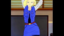 Android 18 dancing while Kukurin works protecting the city