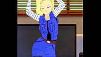 Android 18 dancing while Kukurin works protecting the city