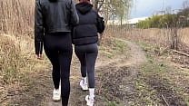 Double Ass In Leggings Worship And POV Femdom Sneaker Worship On Public