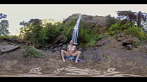 Small breasted amateur MILF babe from Yanks Carmen December masturbating with her special dolphin-shaped dildo/vibrator outdoors on the rocks in 3D