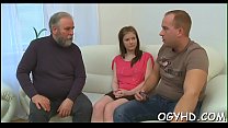 Gorgeous young gal fucked by old guy