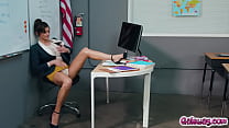 Becky make time for herself, masturbating on her desk