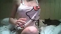 Teen girl teases in hello kitty outfit