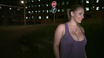 Busty girl with big tit is going to a public street sex gang bang dogging orgy