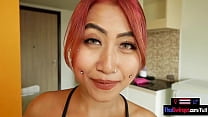 Cute amateur Thai teen with piercings sucks and rides a cock before doggystyle