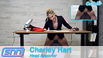 Camsoda News Network Charley Hart rides the Sybian while giving the news in studio