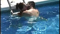 This sexy redhead milf is eaten out and fucked in the pool