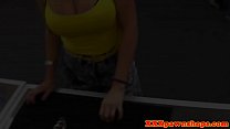 Busty pawn babe throatfucked before sex