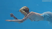 Naked Finnish blonde tattooed mermaid Mimi underwater