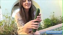Amazing sexy babe masturbate with massive cucumber for intense orgasm