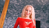 Blonde is fucked in pants is red lingerie