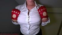 secretary in office business suit and red underwear used in flatiron position after work - business-bitch