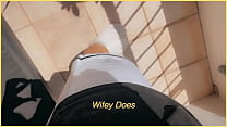 wife shows her cute white knee high socks