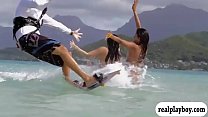 Curvy hot babes kite surfing while naked