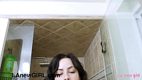 Stunning brunette model caress her body in the shower
