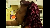 Charming black milf bends over in the kitchen to get fucked doggy style