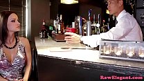 Classy clit pierced babe rides bartender cock