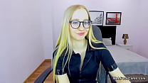 Blonde amateur Belarus hot babe MilanaFoster sitting in black shirt and chatting on private webcam show then stripping off and flashing small tits
