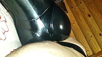 Me fucking my wife's big ass in black latex catsuit at home