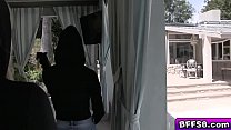 Joselines teen pussy is open as her neighbors huge dildo