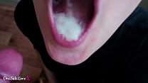 Cumshot in tongue close up
