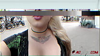 Crazy inked up blonde is giving herself a new tattoo then masturbates with her toy