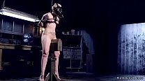 and set to ride wooden blonde slave Elizabeth Thorn in gas mask gets hard whipped then in doggy style device tormented with water