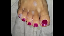 Asian pedicure toes get cumshot.