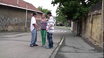 Street sex teen threesome with a blonde teen hottie Alexis Crystal and 2 guys