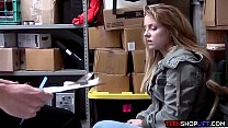 Teen shoplifter gags on a security guards big dick