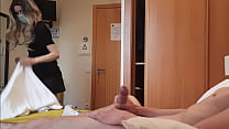 COCK FLASHING. Shocked by my big dick maid jerked me off and helped me cum.