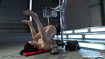 Brunette naked babe Veruca James gets fucking machine in the ass from behind then in pile driver position pussy banged till finished on Sybian