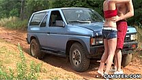 Waiting for a tow truck amateur couple fuck outdoors