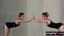 Skinny brunette ballerina showing her hot tits for Playboy