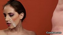 Naughty sex kitten gets cumshot on her face gulping all the ejaculate
