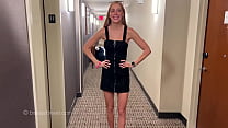 Hot blonde likes to get her tits out in the hotel hallway