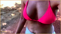 MILF dared to flash her tits heading to the clothed beach