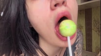 Hot Brunette Licking Candy And Masturbating Their Pussy